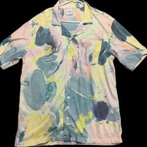 Zara abstract pattern button up polo shirt